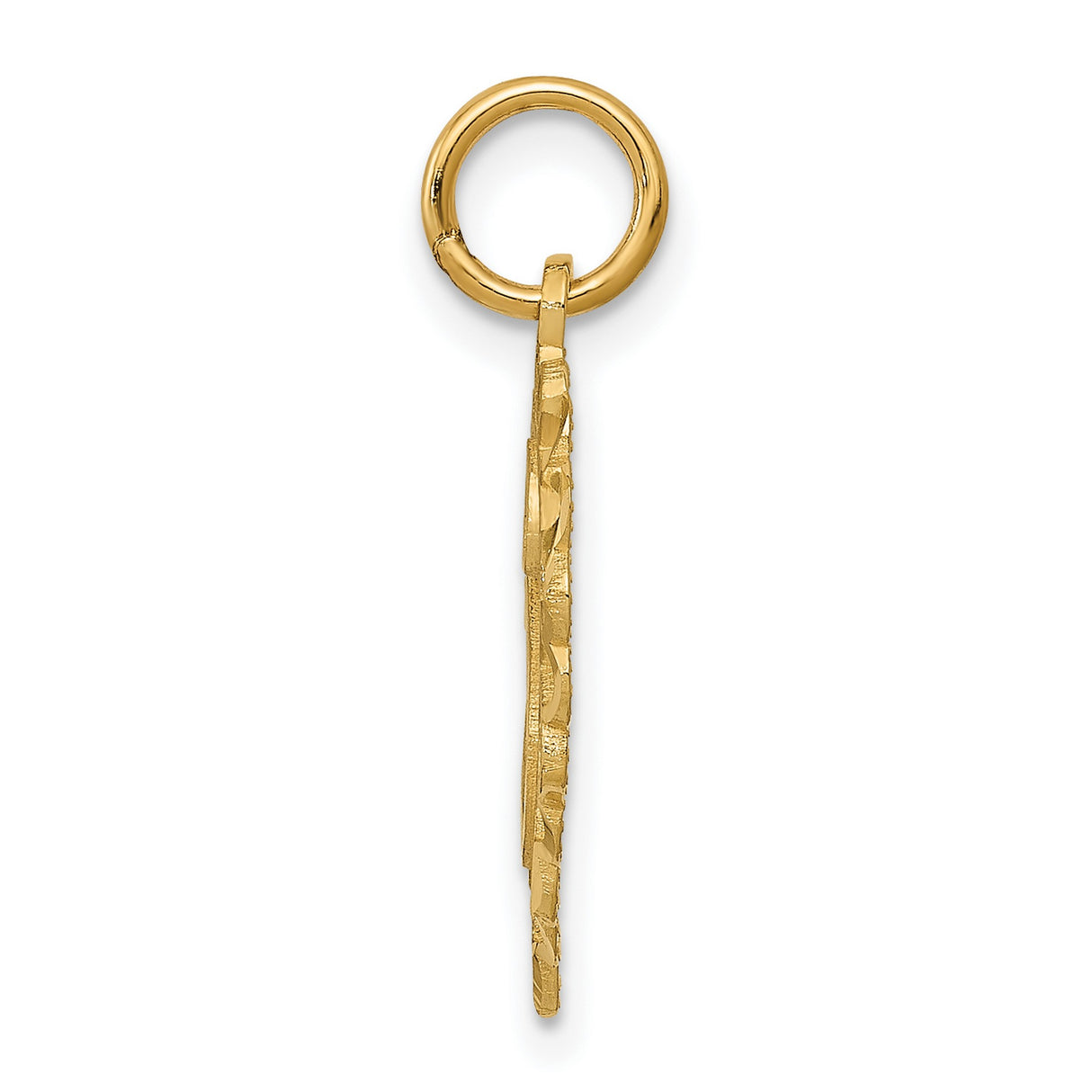 10k Yellow Gold Heart Pendant with Cursive Letter H, Scalloped Filigree Charm