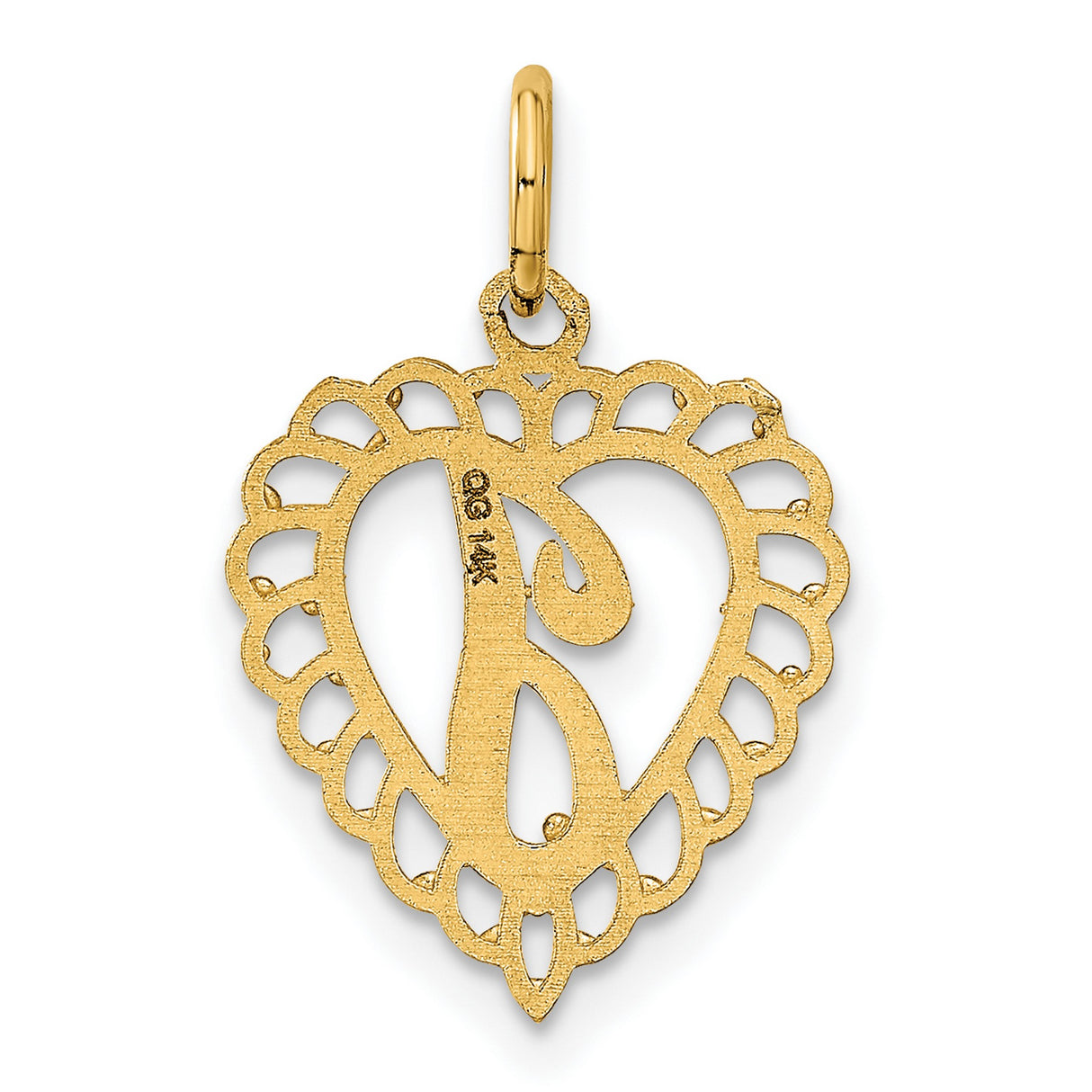 10k Yellow Gold Heart Pendant with Script Letter J, Ornate Cutout Initial Charm