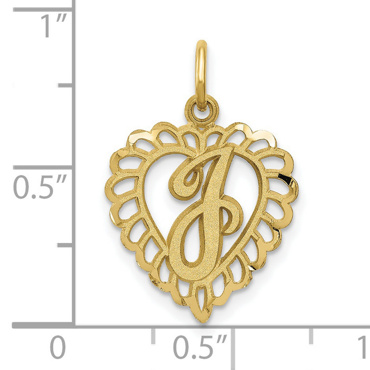 10k Yellow Gold Heart Pendant with Script Letter J, Ornate Cutout Initial Charm