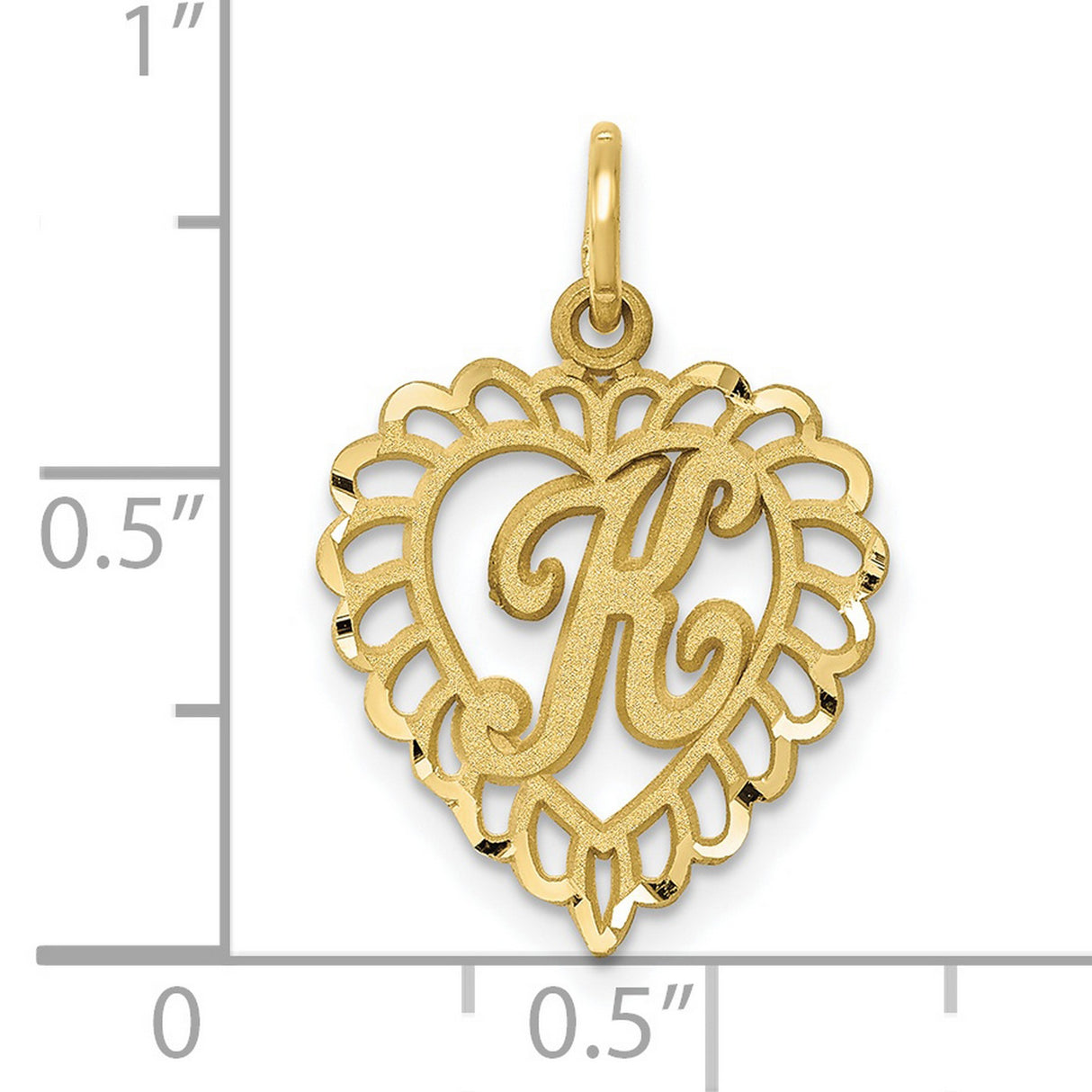 10k Yellow Gold Heart Pendant with Filigree Border and Script Letter K
