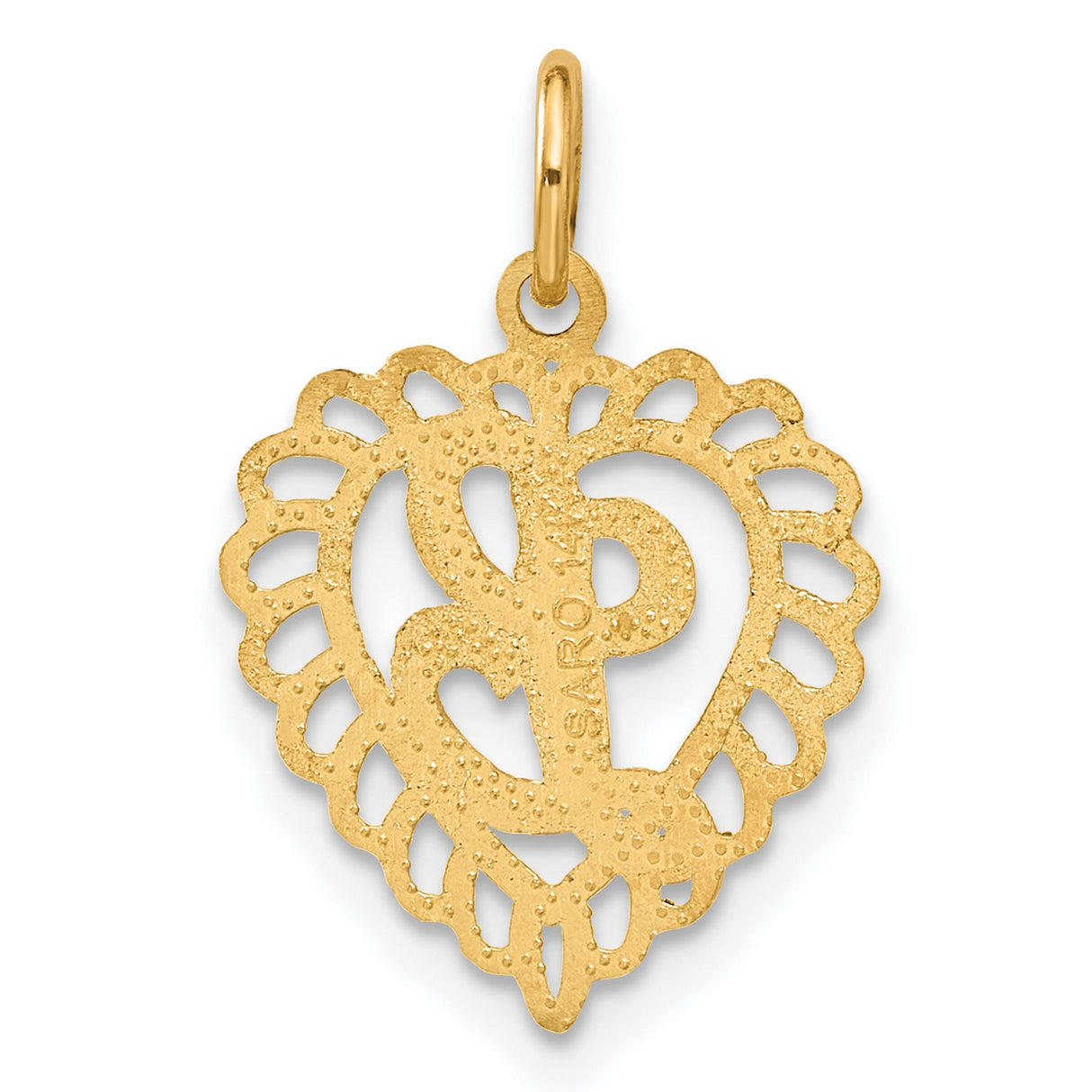 10k Yellow Gold Heart Pendant with Script Letter L, Openwork Lace Design