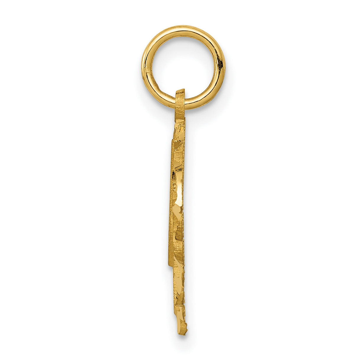 10k Yellow Gold Heart Pendant with Script Letter M, Scalloped Openwork Design