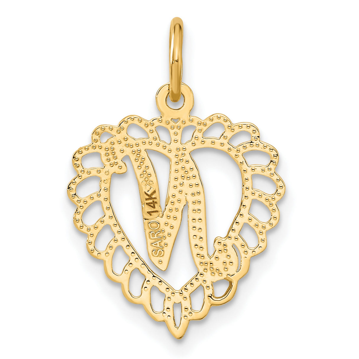10k Yellow Gold Heart Pendant with Filigree Letter N Design, Vintage Style Charm