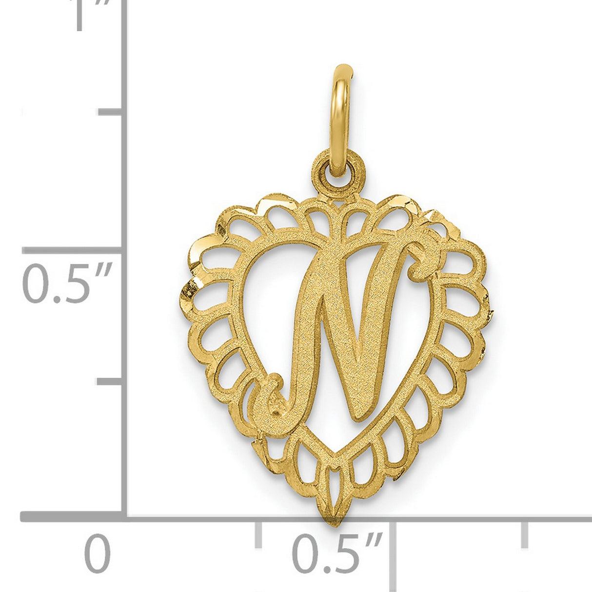 10k Yellow Gold Heart Pendant with Filigree Letter N Design, Vintage Style Charm