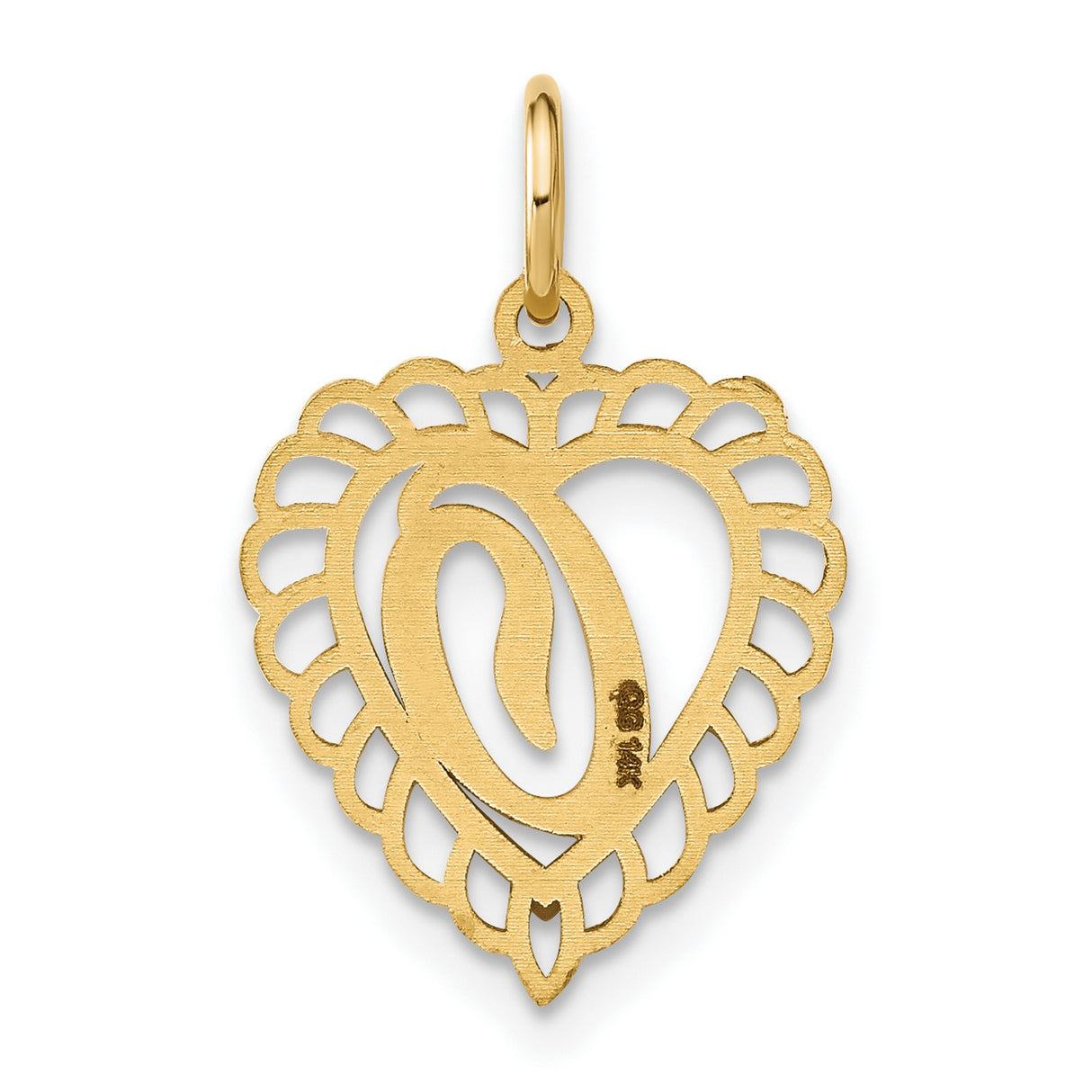 10k Yellow Gold Heart Pendant with Paisley Script and Filigree Design