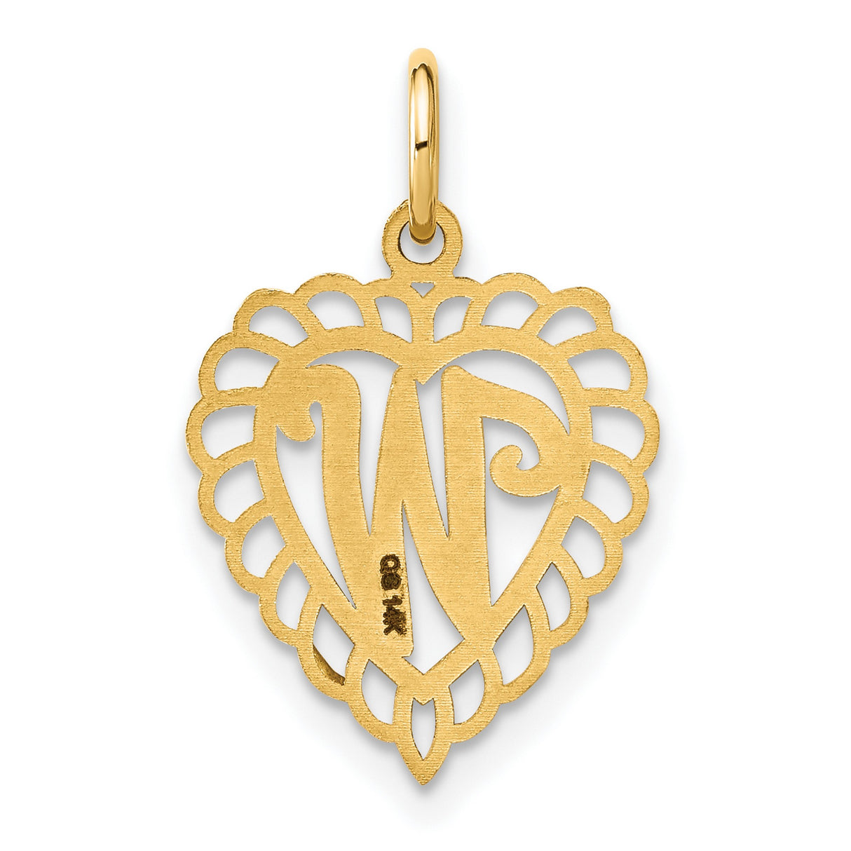 10k Yellow Gold Heart Pendant with Ornate Cutout Letter W Design for Women