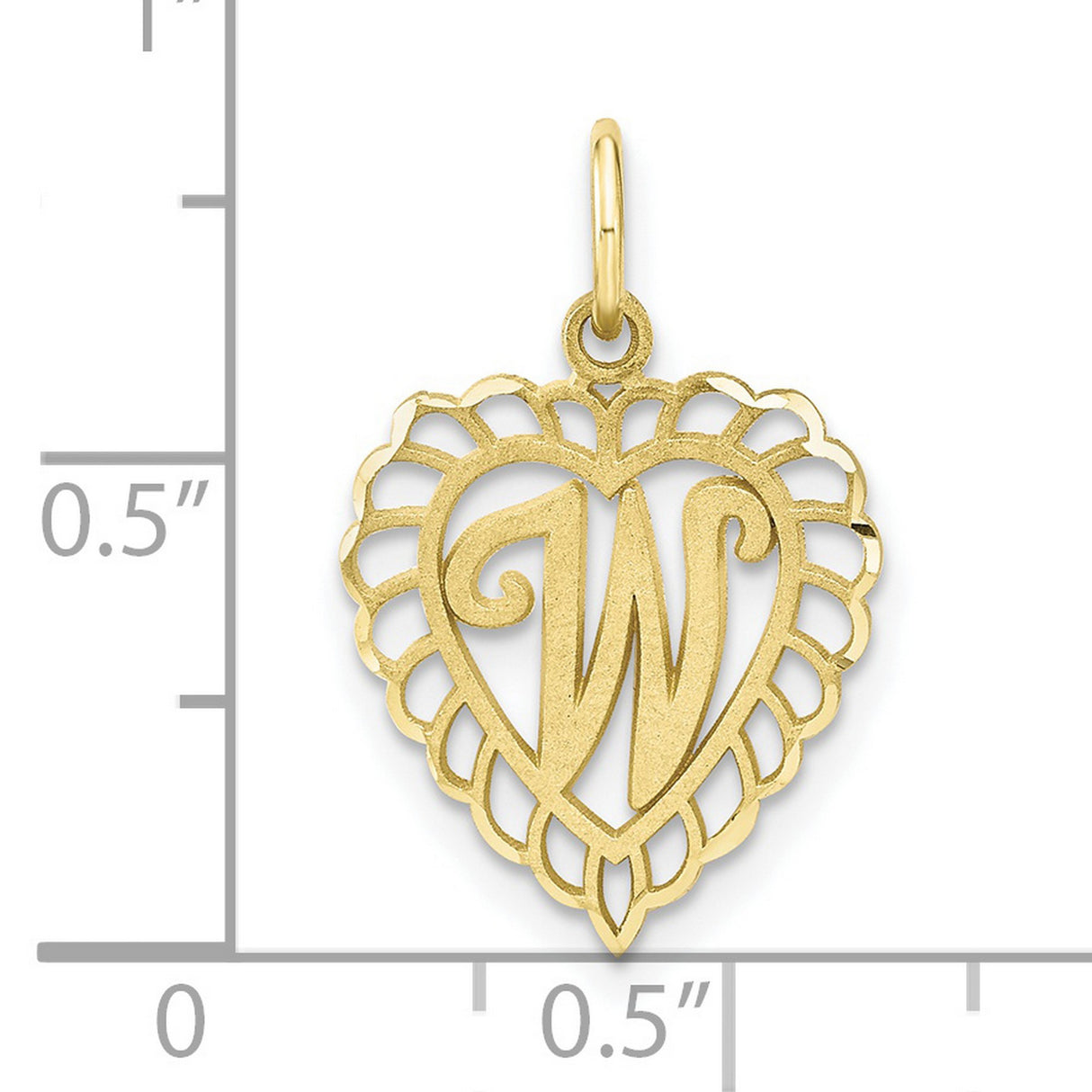 10k Yellow Gold Heart Pendant with Ornate Cutout Letter W Design for Women