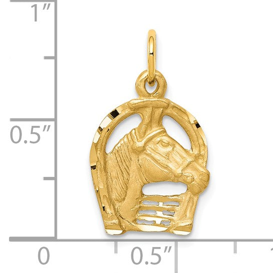 10k Yellow Gold Horsehead Pendant with Horseshoe Design, Equestrian Country Western Jewelry