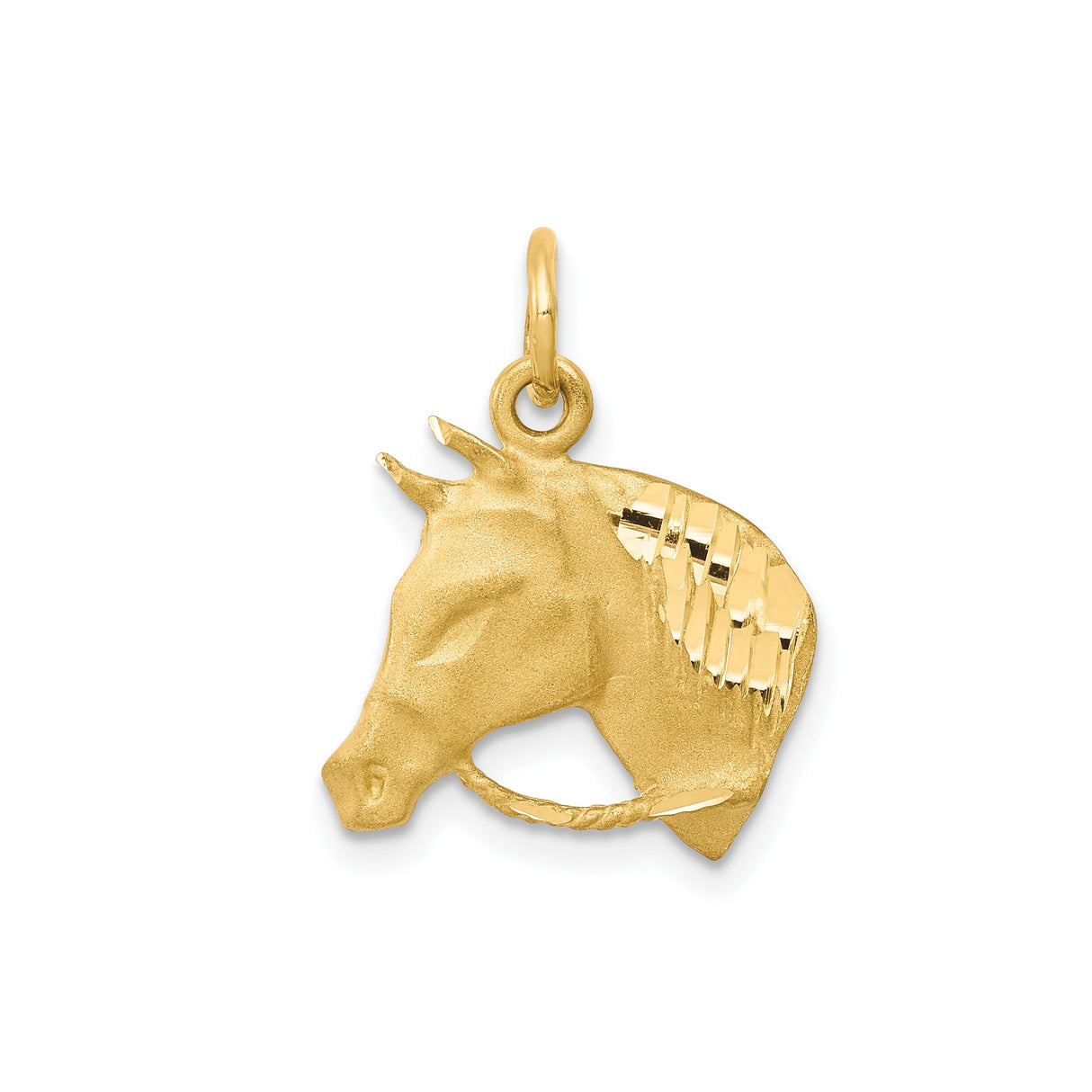 10k Yellow Gold Unicorn Head Pendant, Textured and Polished Fantasy Charm