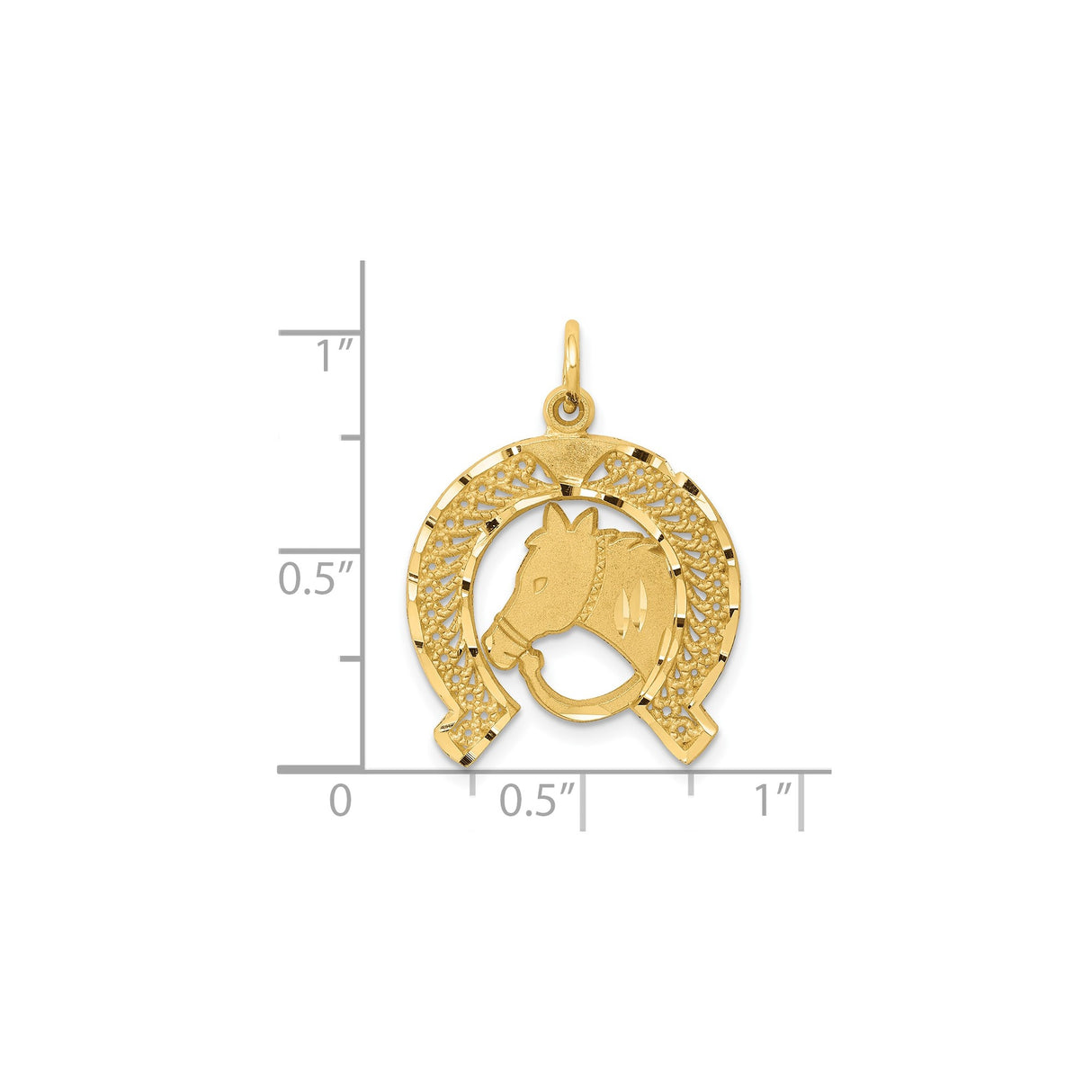 10k Yellow Gold Pendant with Horse Head in Textured Horseshoe Design, Western Equestrian Charm