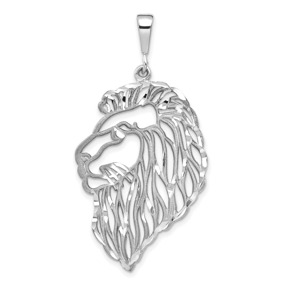 10k White Gold Lion Head Pendant, Openwork Leo Zodiac Symbol for Men or Unisex Wear