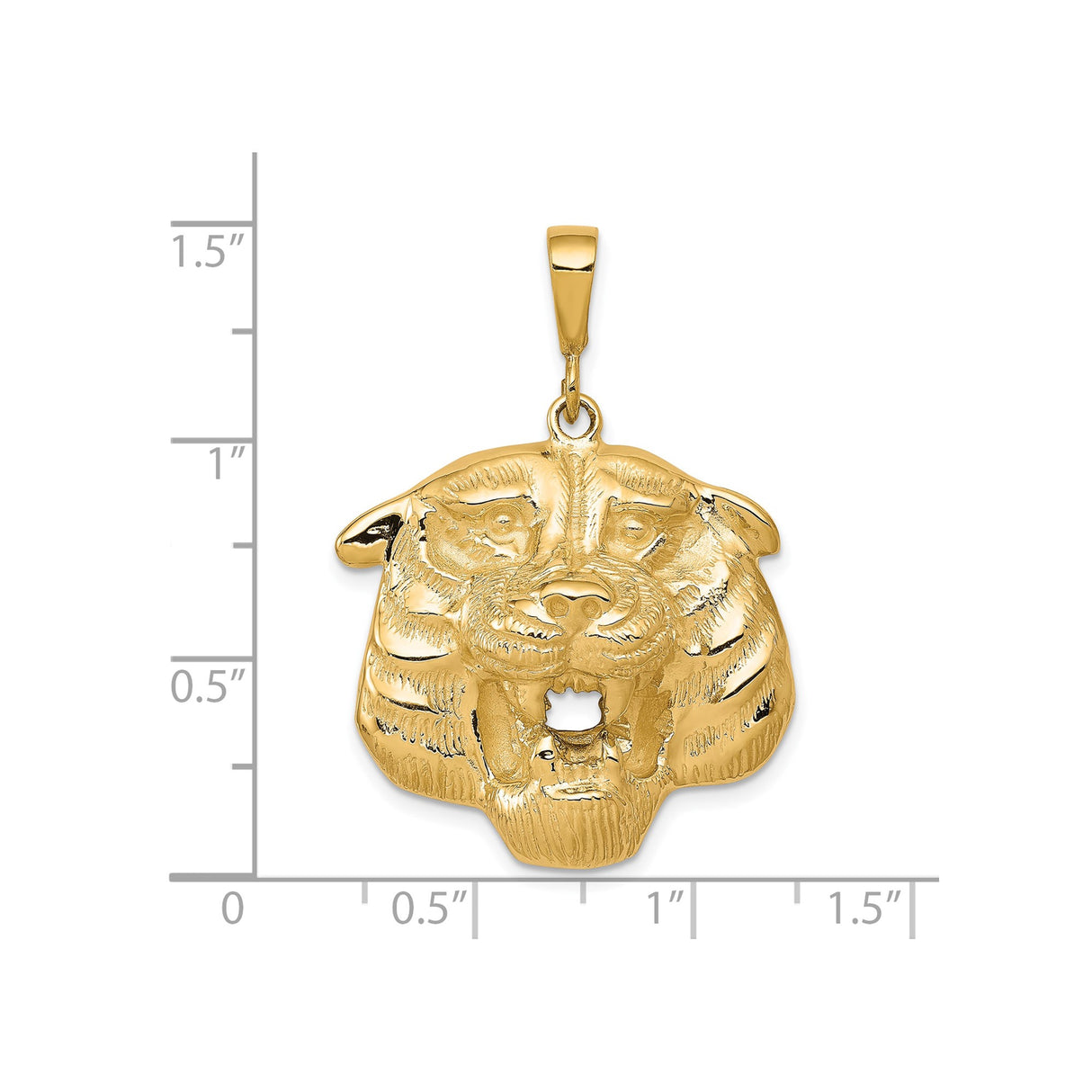 10k Yellow Gold Tiger Head Pendant with Open Mouth Design, Bold Animal Style for Men