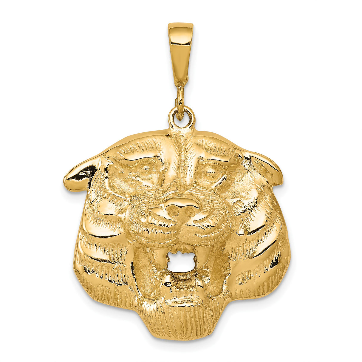 10k Yellow Gold Tiger Head Pendant with Open Mouth Design, Bold Animal Style for Men