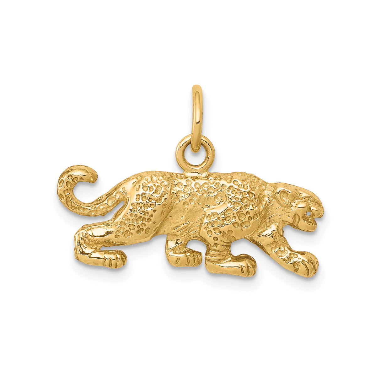 10k Yellow Gold Leopard Pendant, Walking Big Cat Animal Charm, Unisex Wildlife Jewelry
