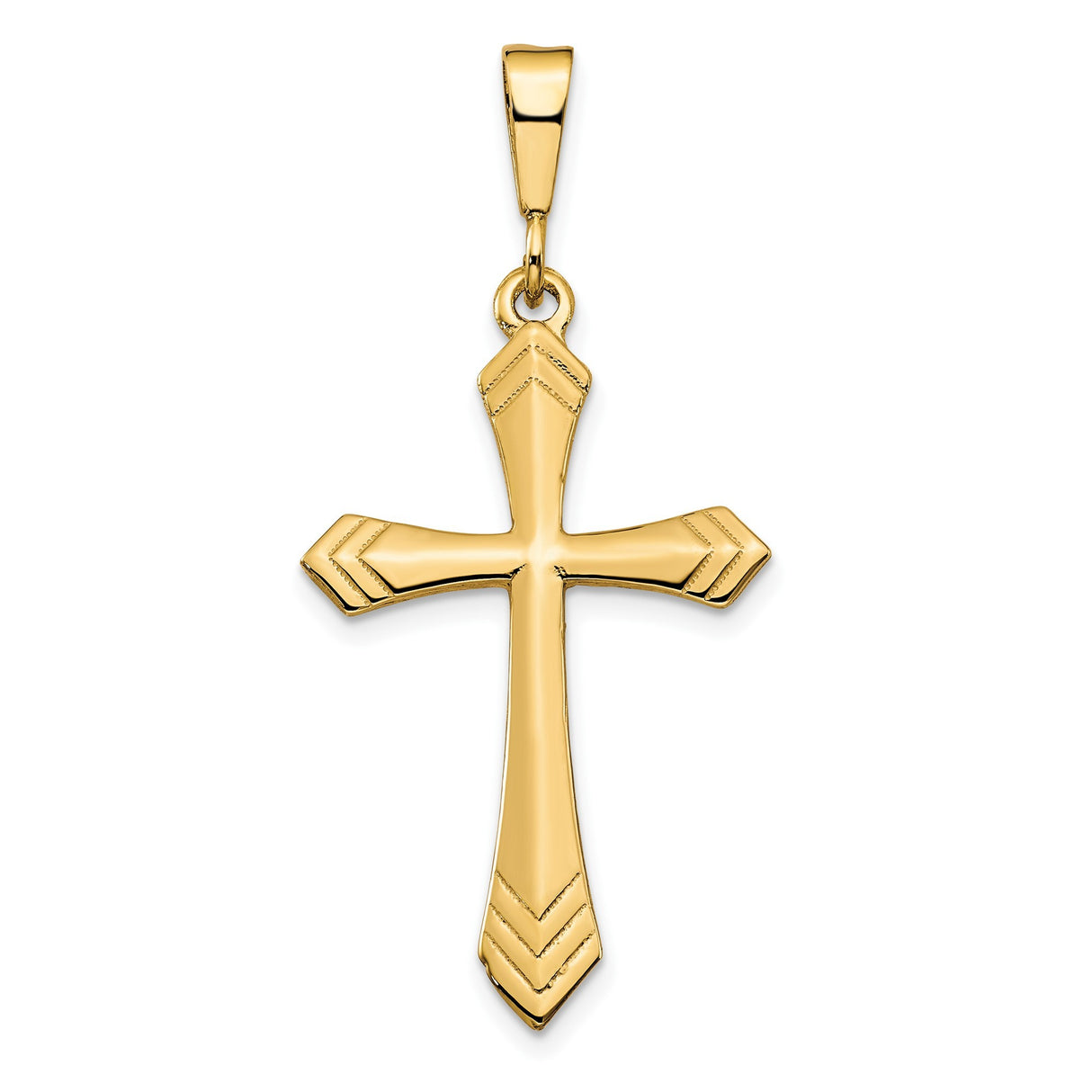 10k Yellow Gold Cross Pendant, Flared and Textured Christian Design for Men and Women