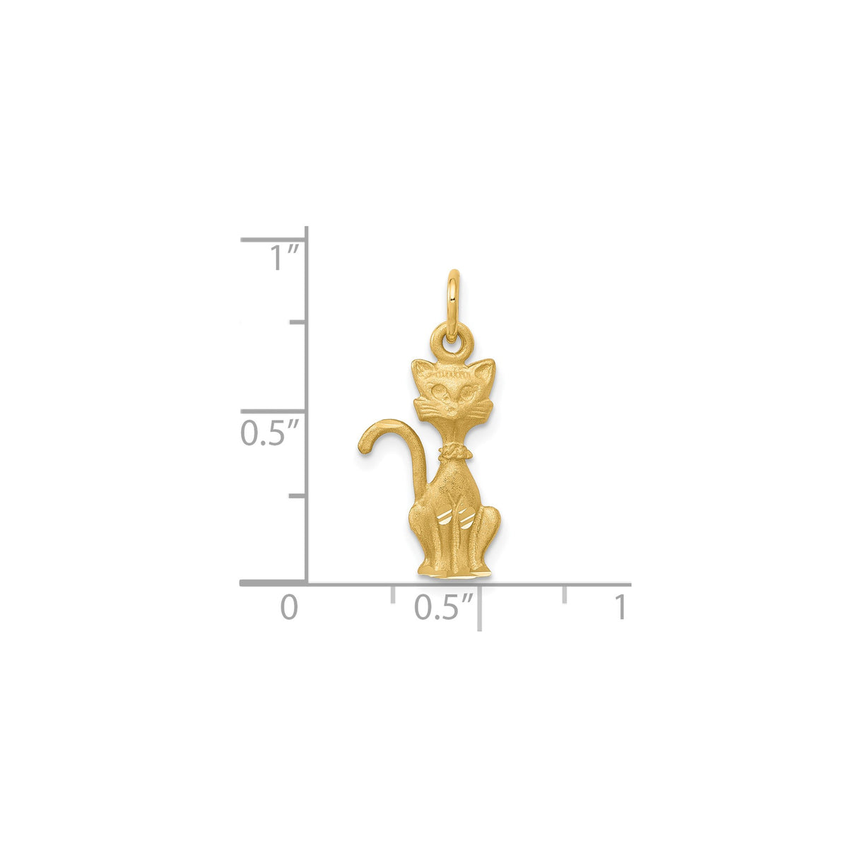 10k Yellow Gold Cat Pendant with Stylized Sitting Feline and Collar Detail