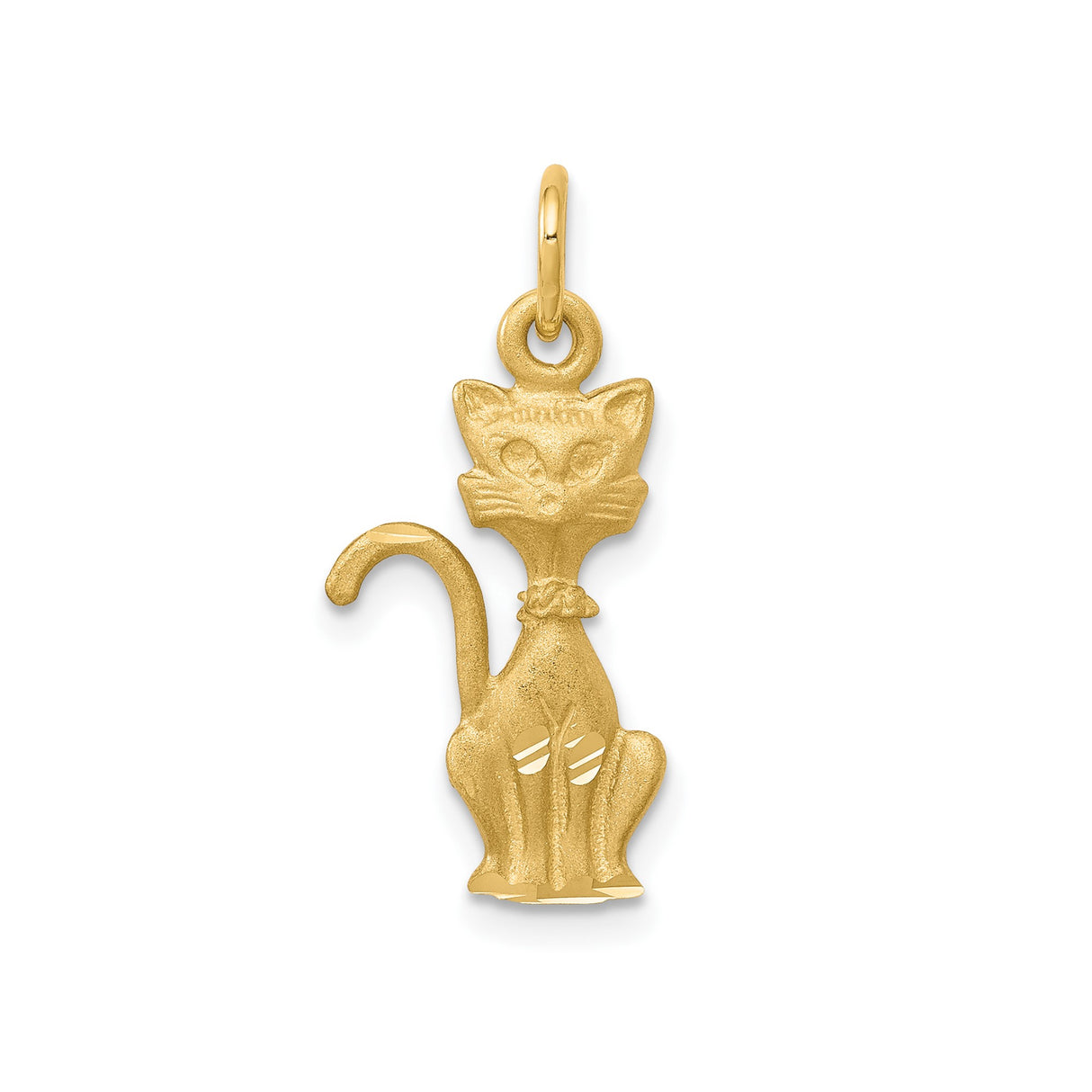 10k Yellow Gold Cat Pendant with Stylized Sitting Feline and Collar Detail