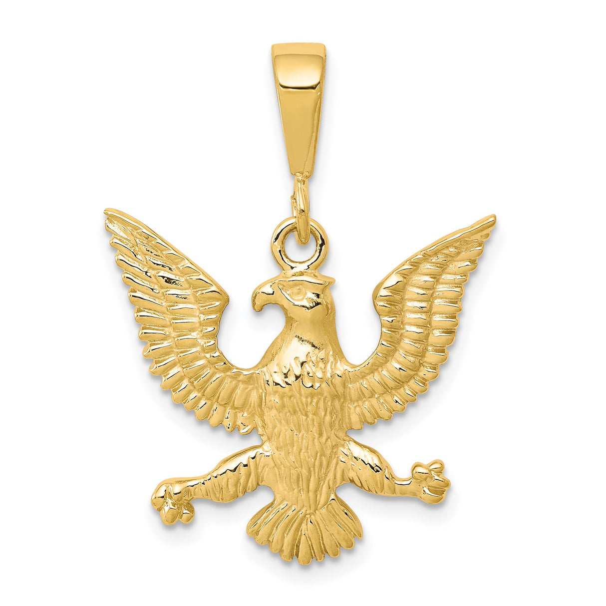 10k Yellow Gold Eagle Pendant with Outstretched Wings, Soaring Eagle Design for Men