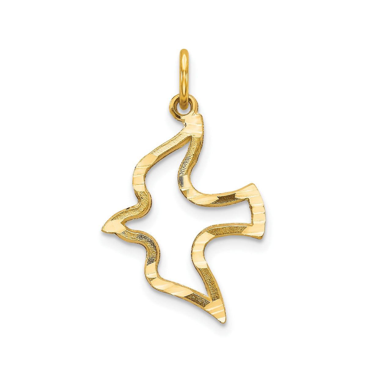 10k Yellow Gold Dove Pendant, Open Design Christian Charm for Women or Unisex Wear