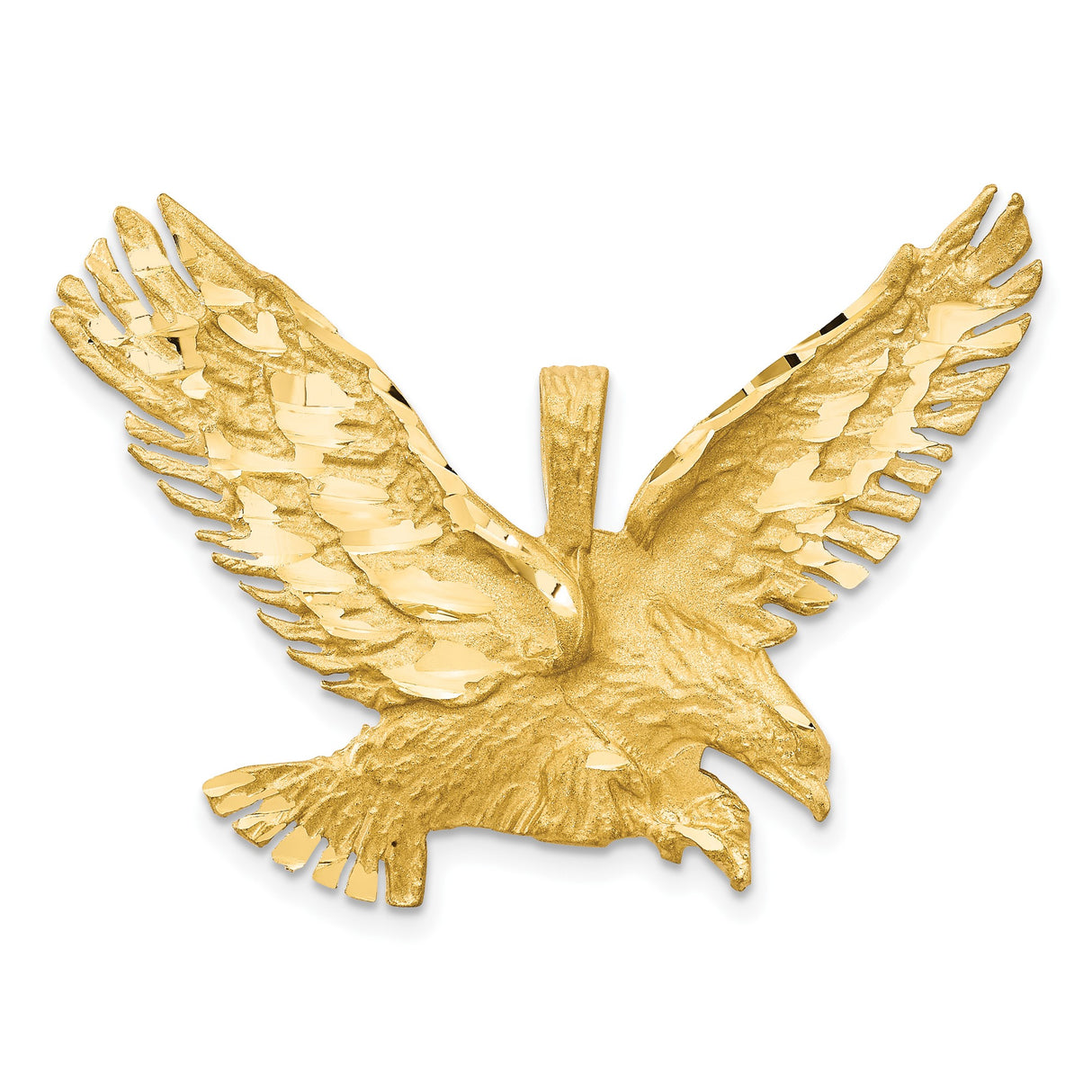 10k Yellow Gold Eagle Pendant with Textured Flying Design, Symbol of Freedom and Patriotism for Men