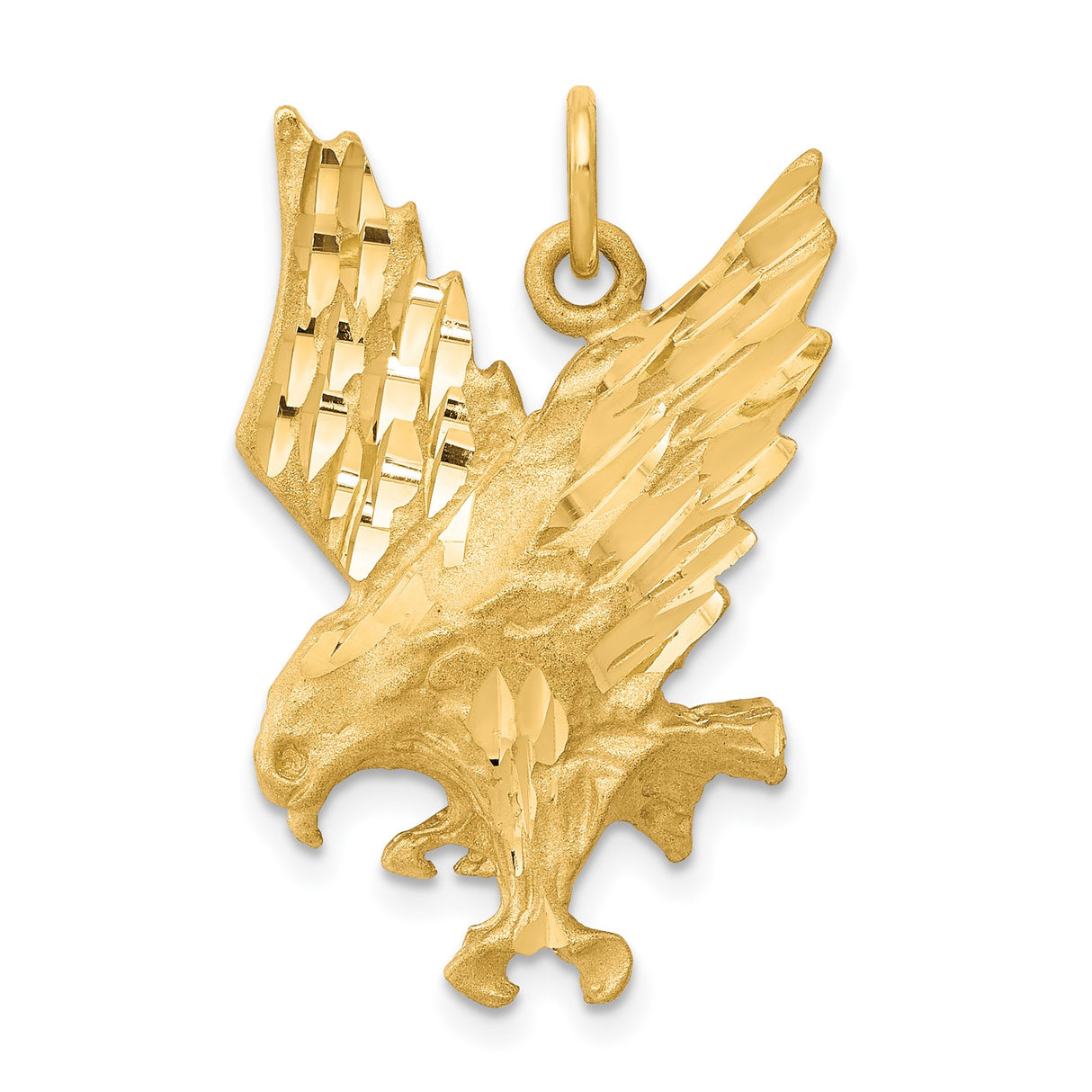 10k Yellow Gold Eagle Pendant, High Polish and Textured Finish, Patriotic Military Style for Men or Unisex