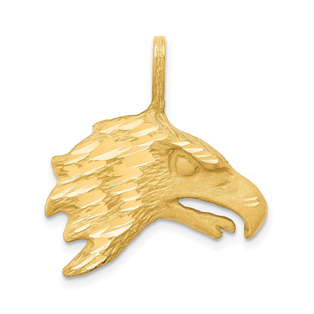 10k Yellow Gold Eagle Head Pendant, Textured Patriotic Design for Men