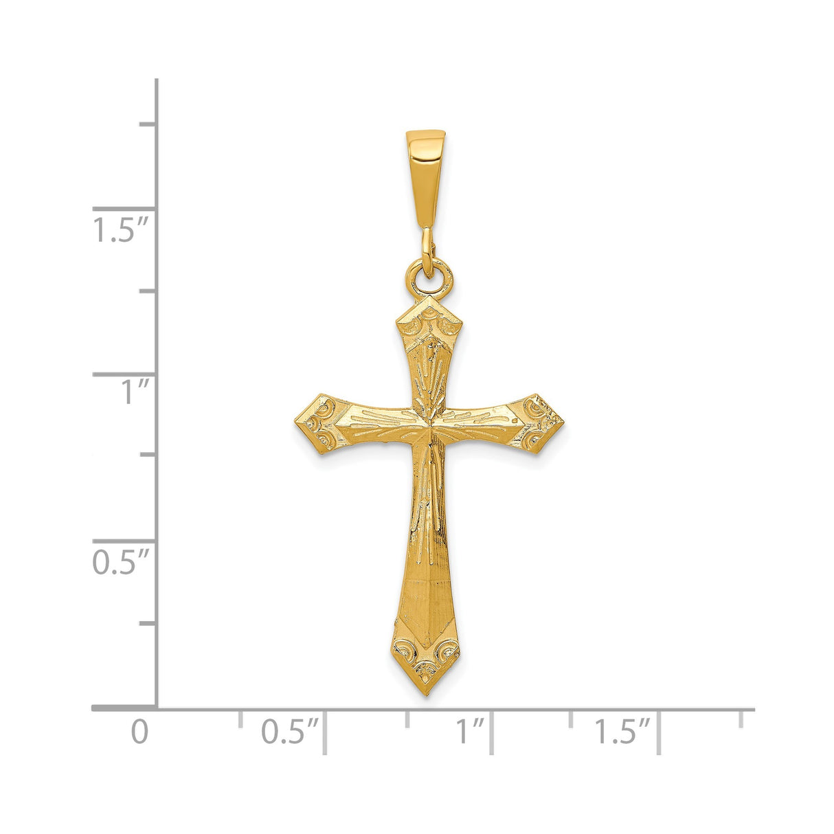 10k Yellow Gold Cross Pendant with Flared Arms and Scrollwork Detailing for Men and Women