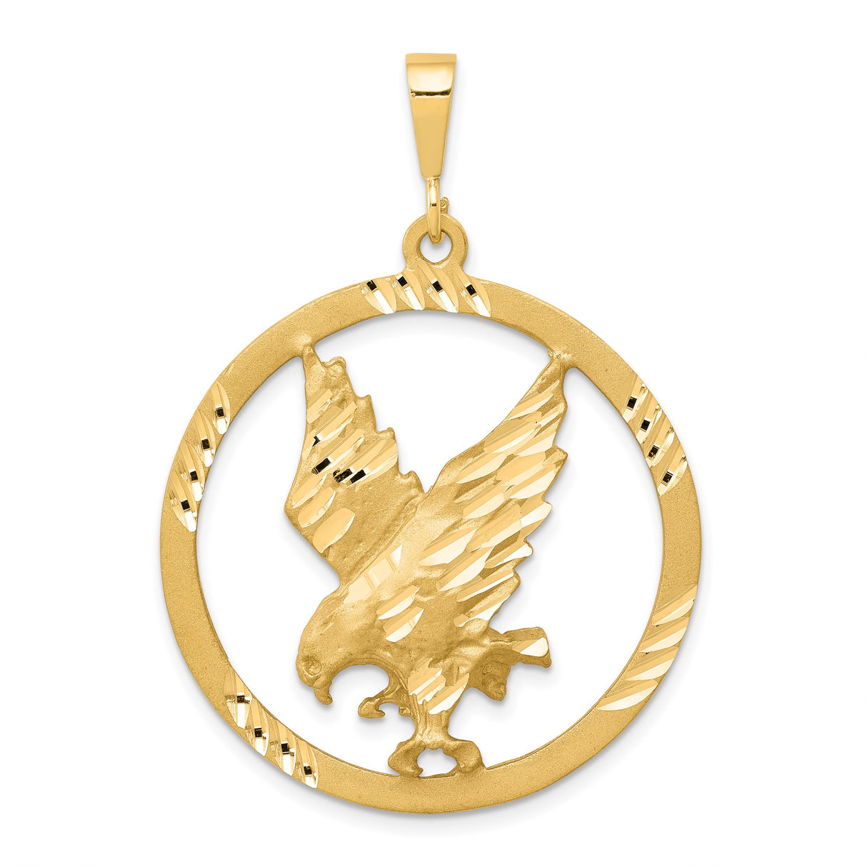 10k Yellow Gold Eagle Pendant, Detailed Eagle in Flight, Patriotic Wildlife Theme for Men or Unisex Wear