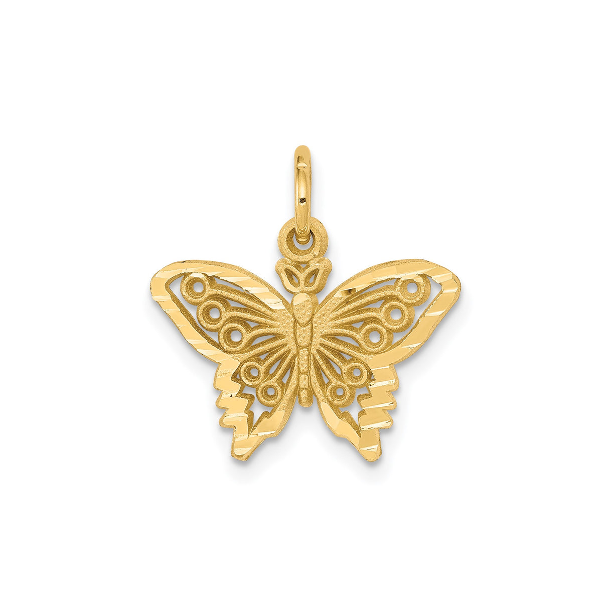 10k Yellow Gold Butterfly Pendant with Cutout Wings and Textured Accents for Women