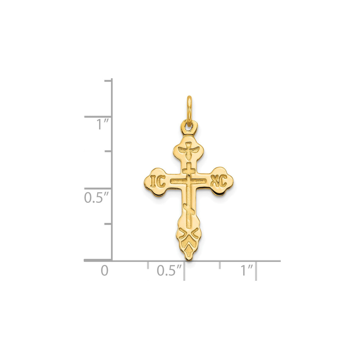 10k Yellow Gold Orthodox Cross Pendant with Dove Charm and IC XC Symbol