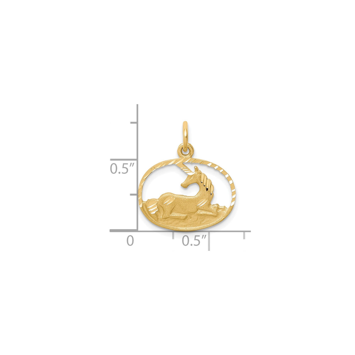 10k Yellow Gold Unicorn Pendant with Cutout Resting Unicorn in Oval Frame