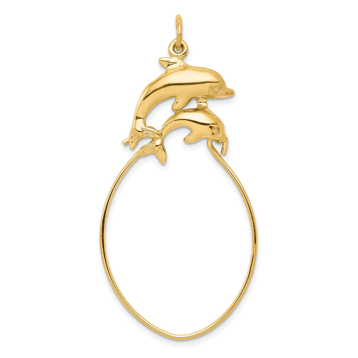 10k Yellow Gold Dolphin Pendant with Jumping Dolphins Loop Design, Ocean-Themed Charm