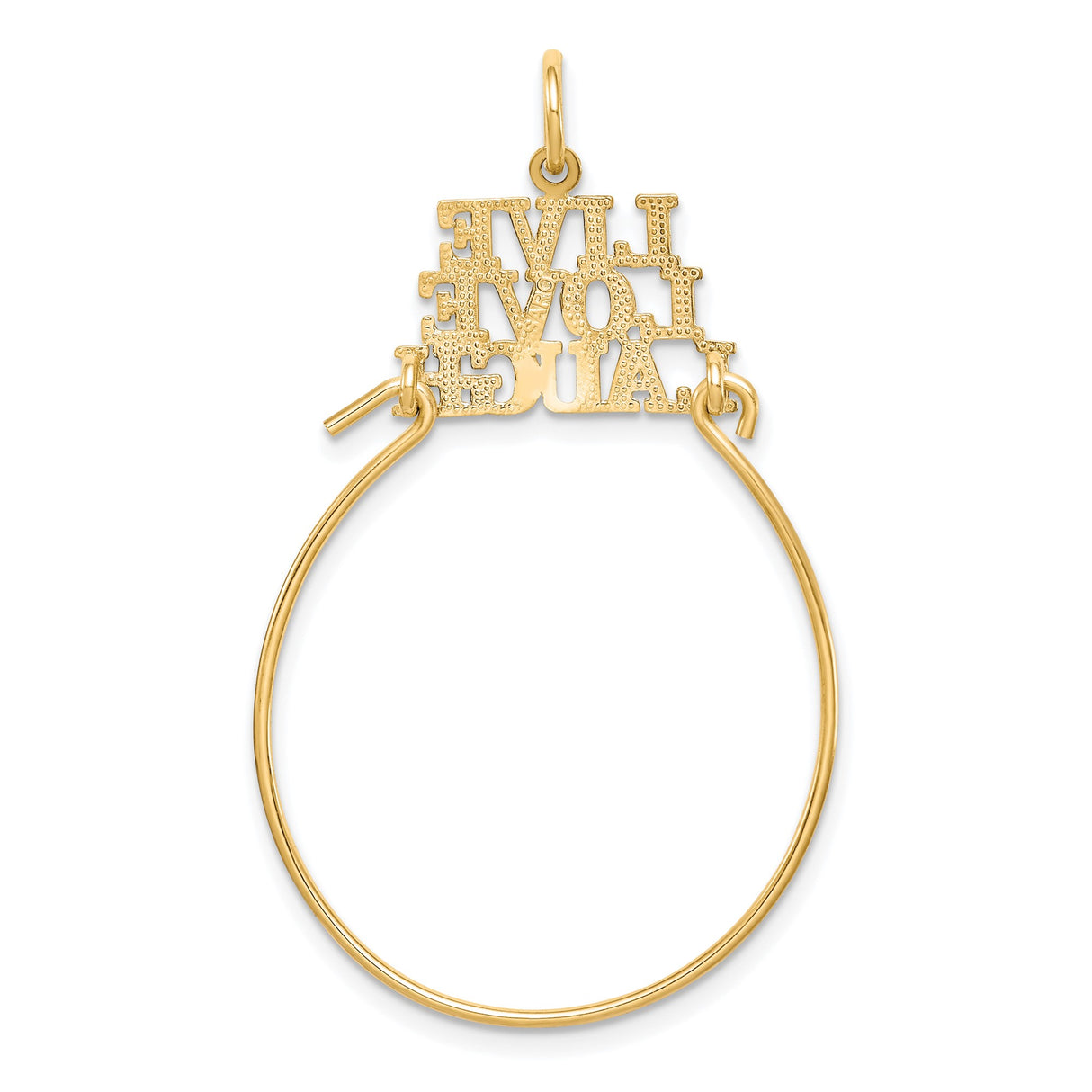 10k Yellow Gold Oval Pendant, Live Love Laugh Inspirational Charm for Women