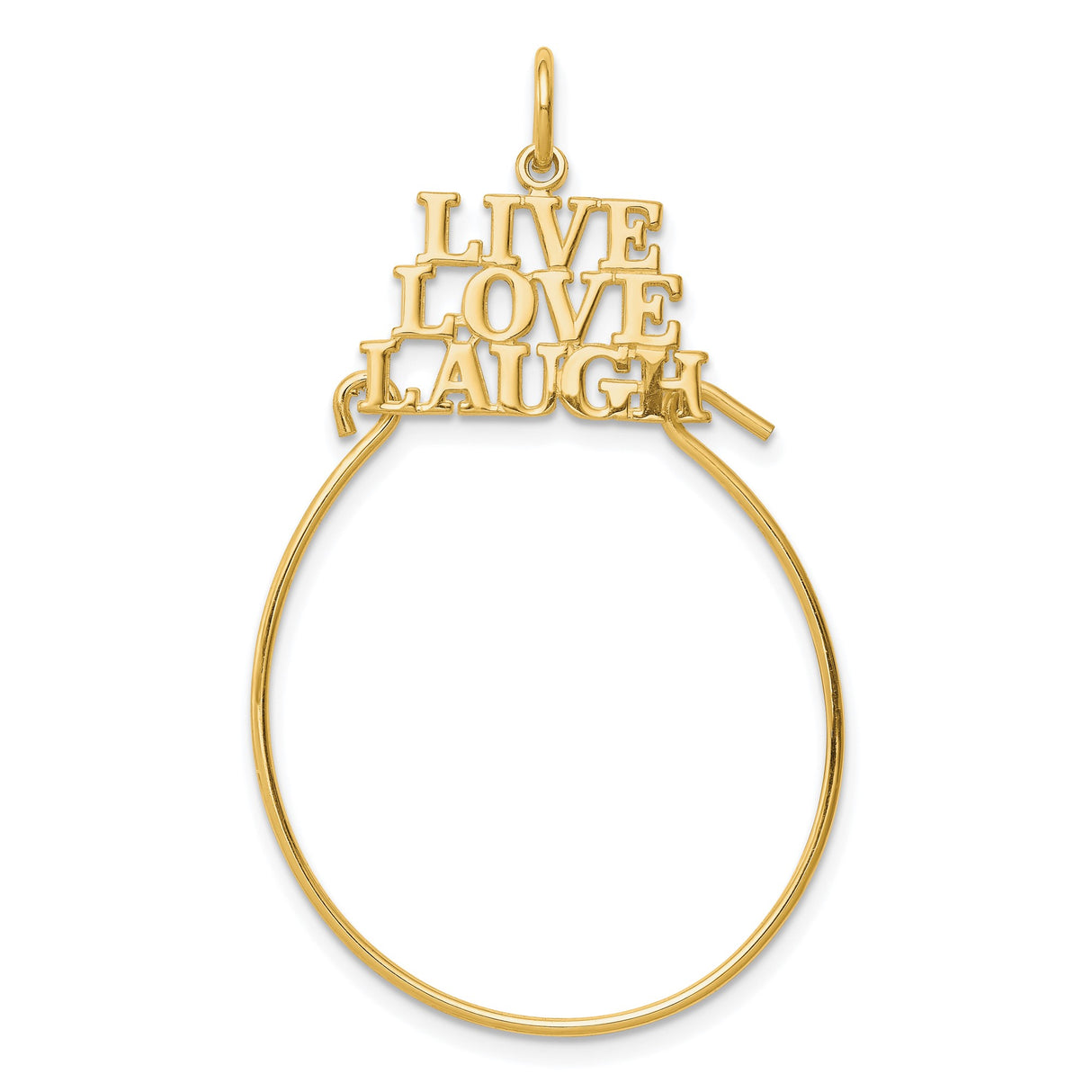 10k Yellow Gold Oval Pendant, Live Love Laugh Inspirational Charm for Women