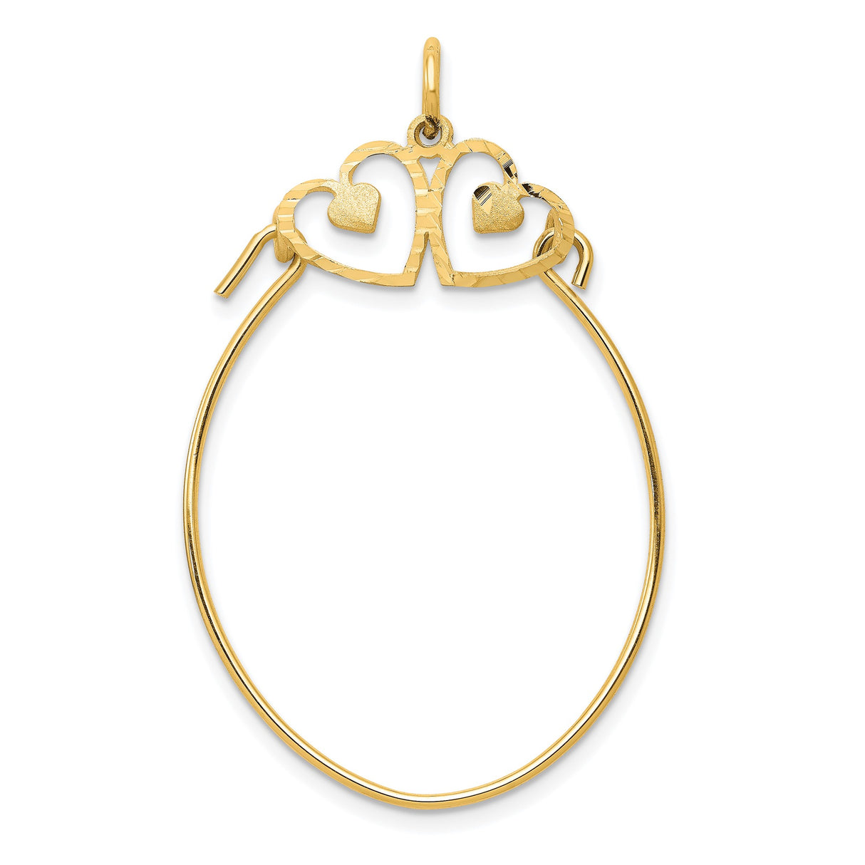 10k Yellow Gold Pendant with Interlocking Open Hearts and Textured Heart Accents
