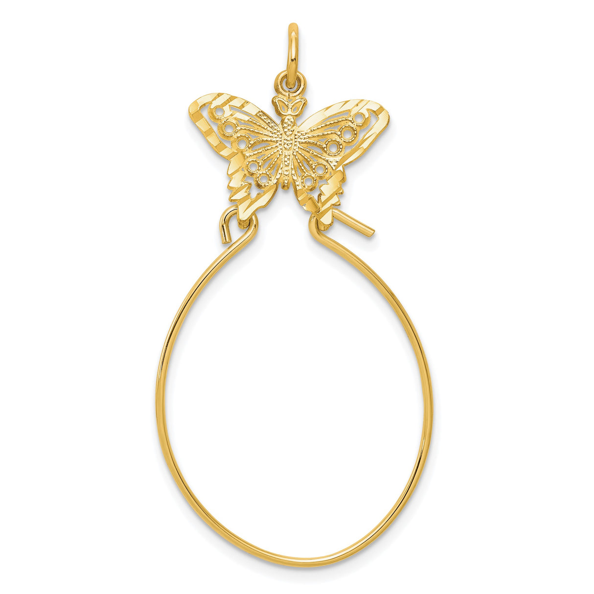 10k Yellow Gold Hoop Earrings with Filigree Butterfly Design, Lightweight Nature-Inspired Jewelry