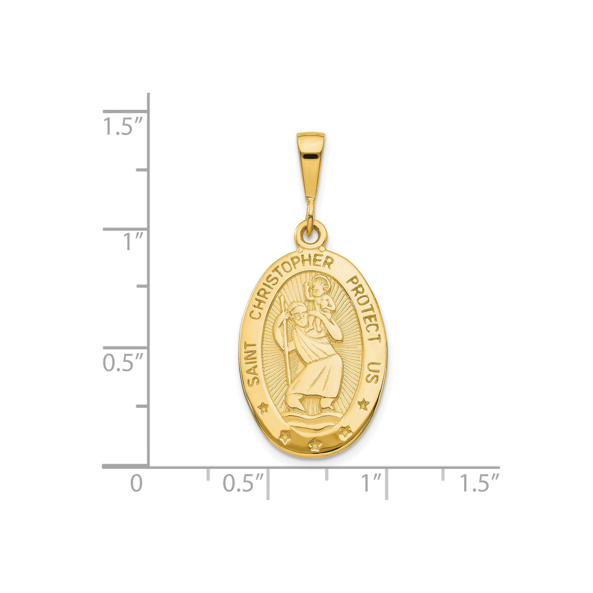 10k Yellow Gold Saint Christopher Oval Pendant, Travel Protection Religious Medal