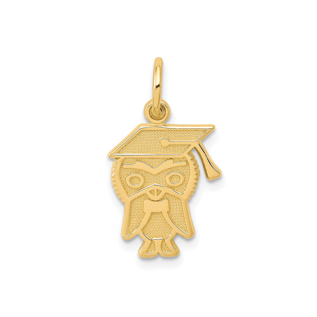 10k Yellow Gold Owl Graduation Pendant with Cap and Tassel Charm for Women or Unisex Wear