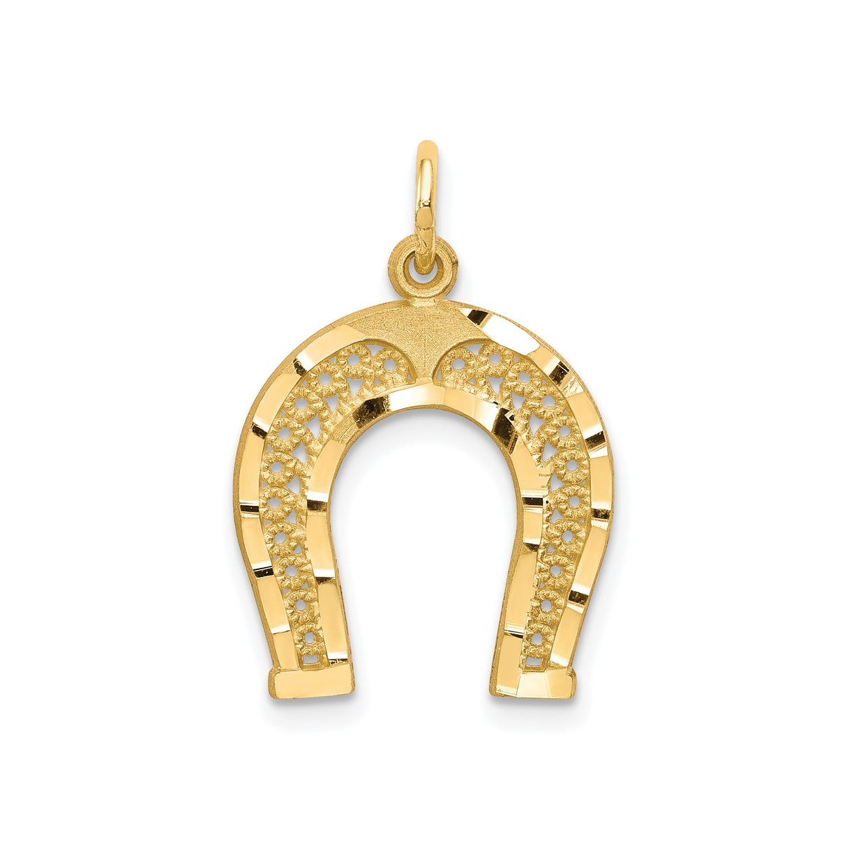 10k Yellow Gold Horseshoe Pendant, Floral Detailed Lucky Charm, Spiritual Equestrian Jewelry