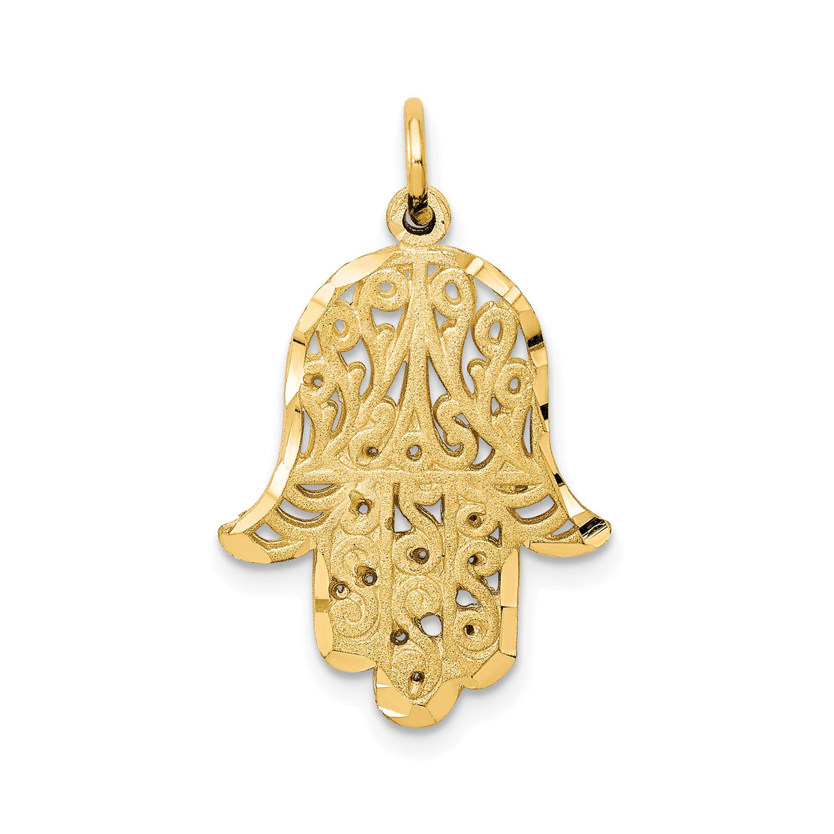 10k Yellow Gold Hamsa Hand Pendant with Filigree Detailing, Spiritual Protection Jewelry