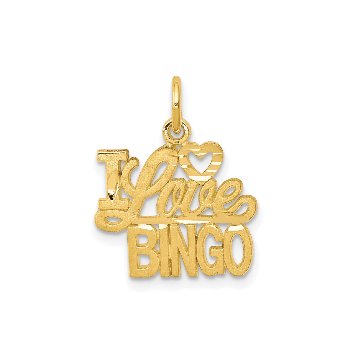 10k Yellow Gold Bingo Pendant with Heart Symbol and Bold Lettering