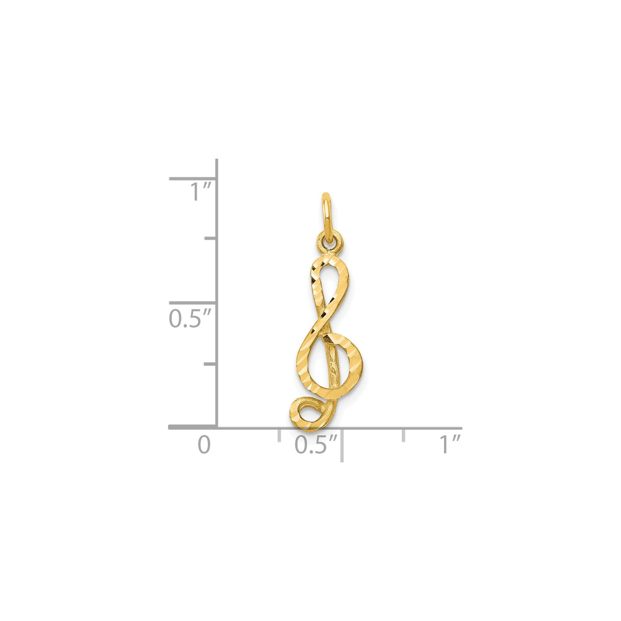 10k Yellow Gold Treble Clef Pendant, Textured Music Note Charm for Musicians