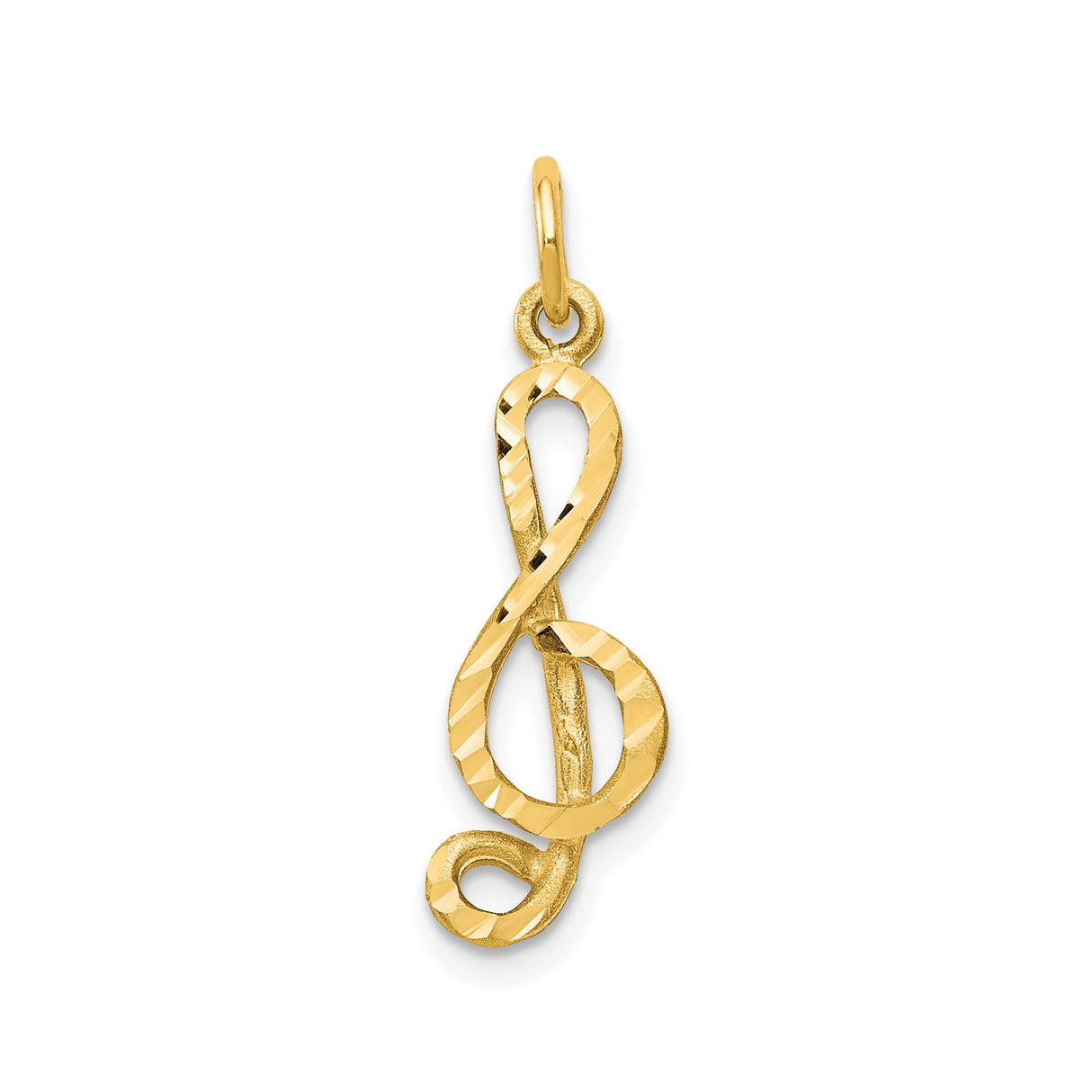 10k Yellow Gold Treble Clef Pendant, Textured Music Note Charm for Musicians