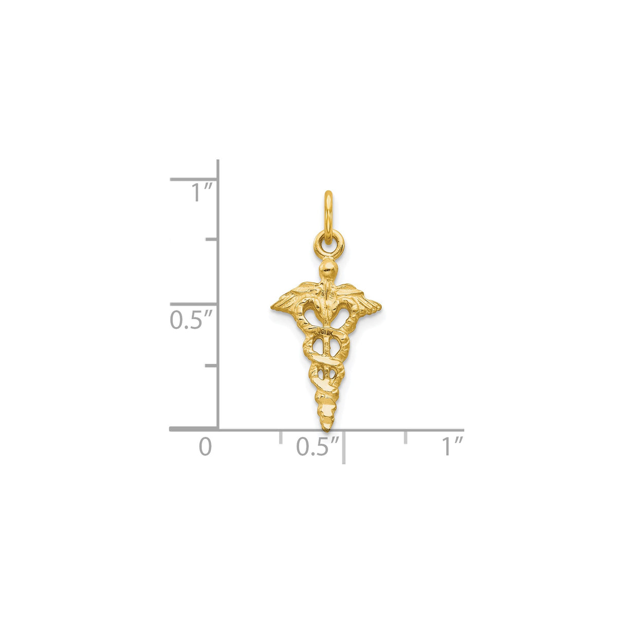 10k Yellow Gold Caduceus Pendant with Wings and Two Serpents, Medical Symbol Charm
