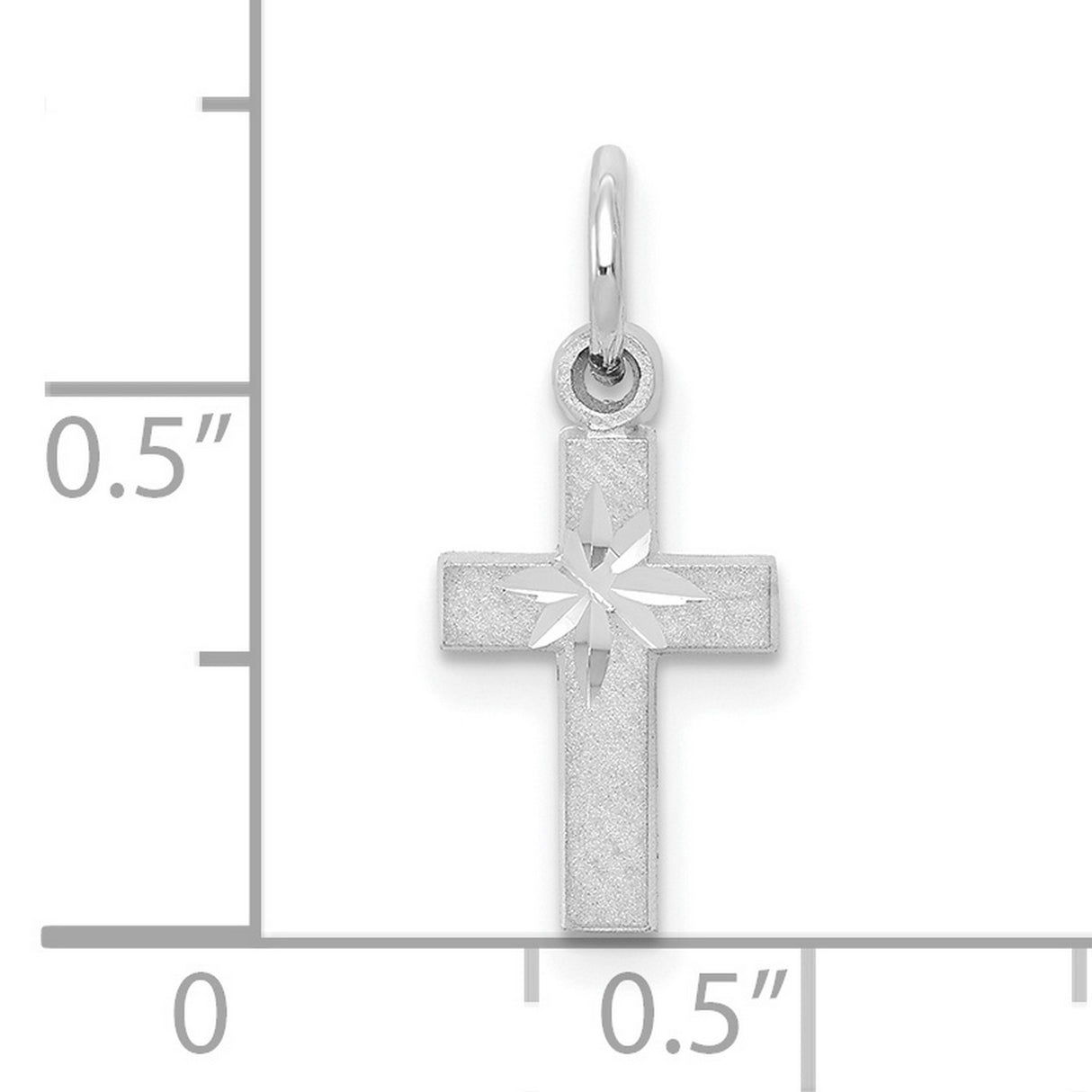 10k White Gold Cross Pendant with Matte Finish and Celestial Design