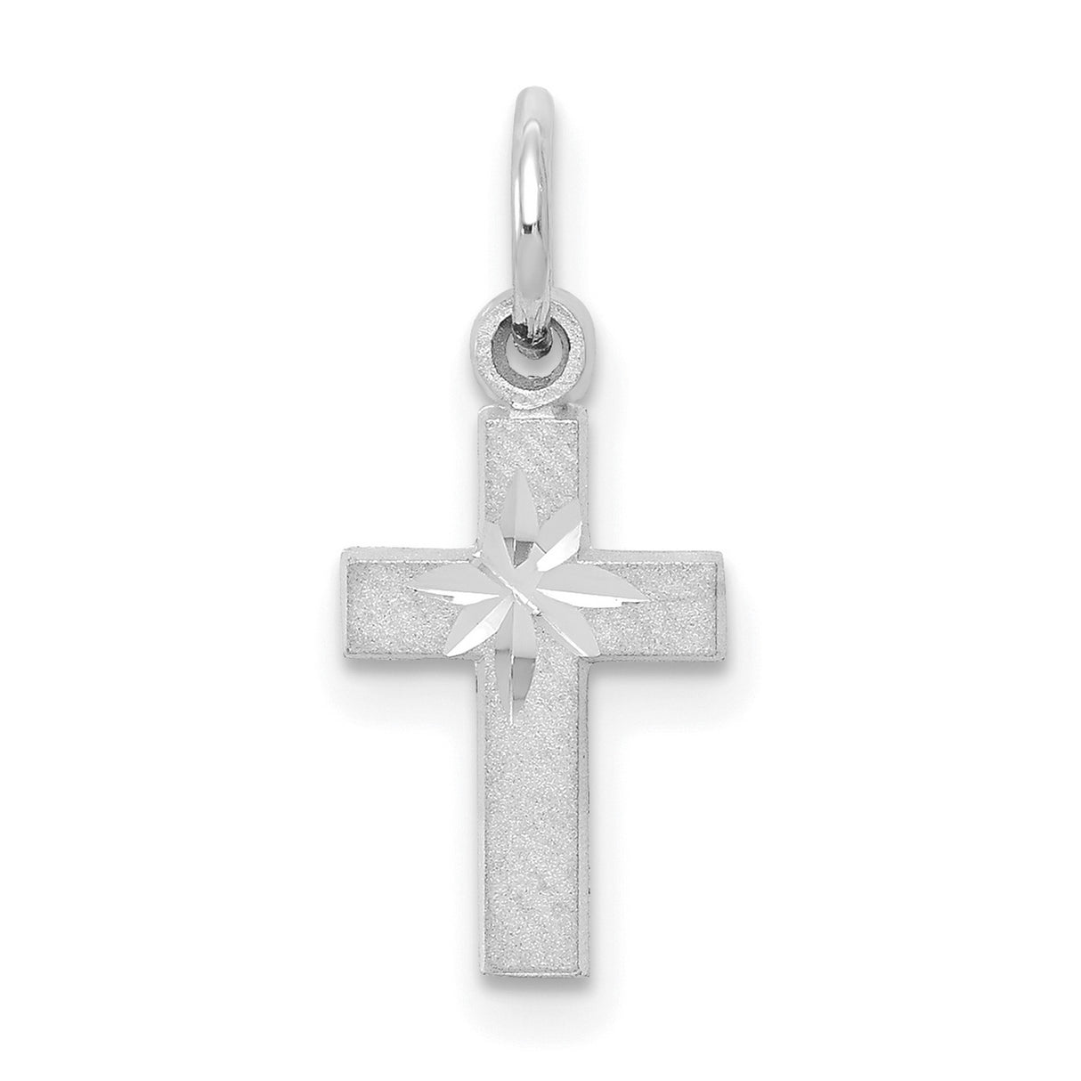 10k White Gold Cross Pendant with Matte Finish and Celestial Design