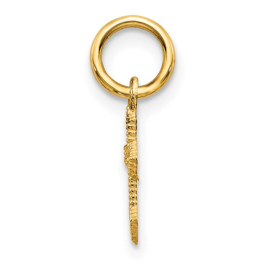 10k Yellow Gold Cross Pendant Charm with Beaded Texture and Cutout Detail