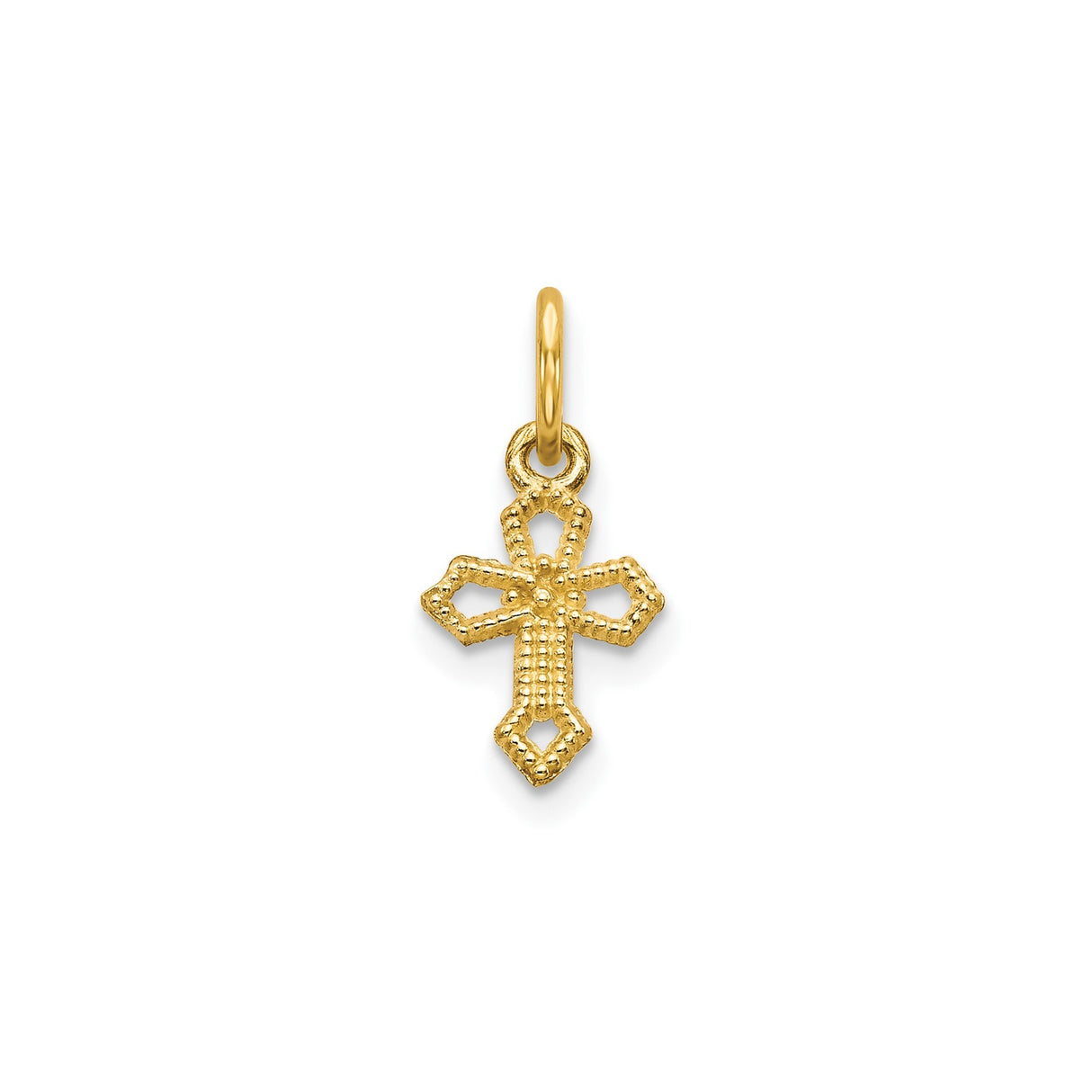 10k Yellow Gold Cross Pendant Charm with Beaded Texture and Cutout Detail