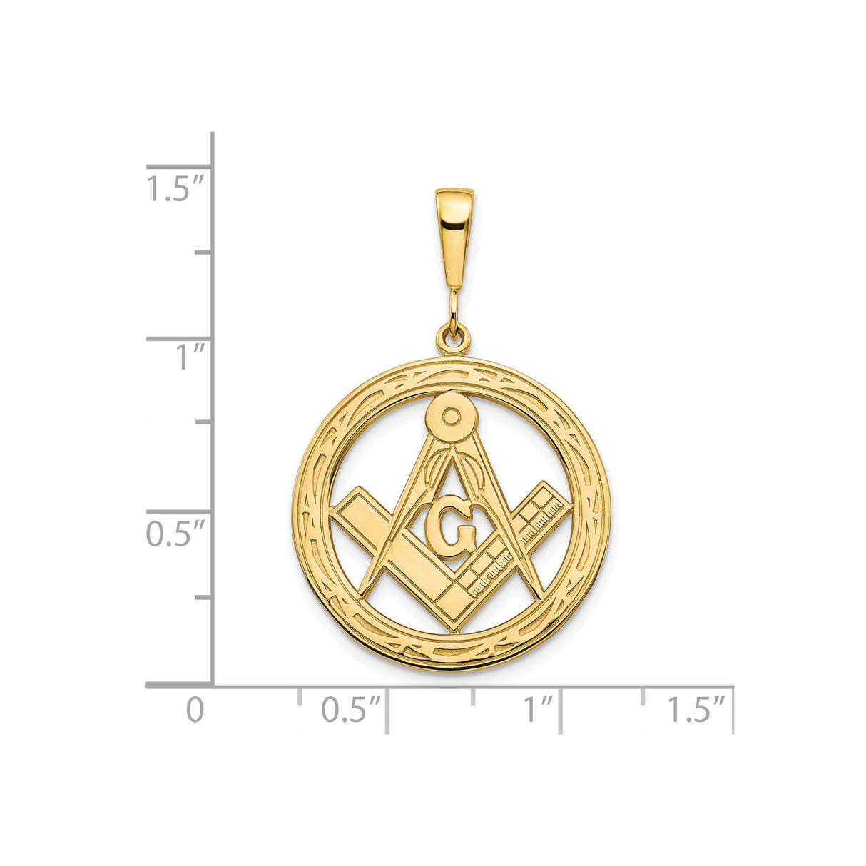 10k Yellow Gold Masonic Pendant with Square and Compasses and Letter G Symbol for Men