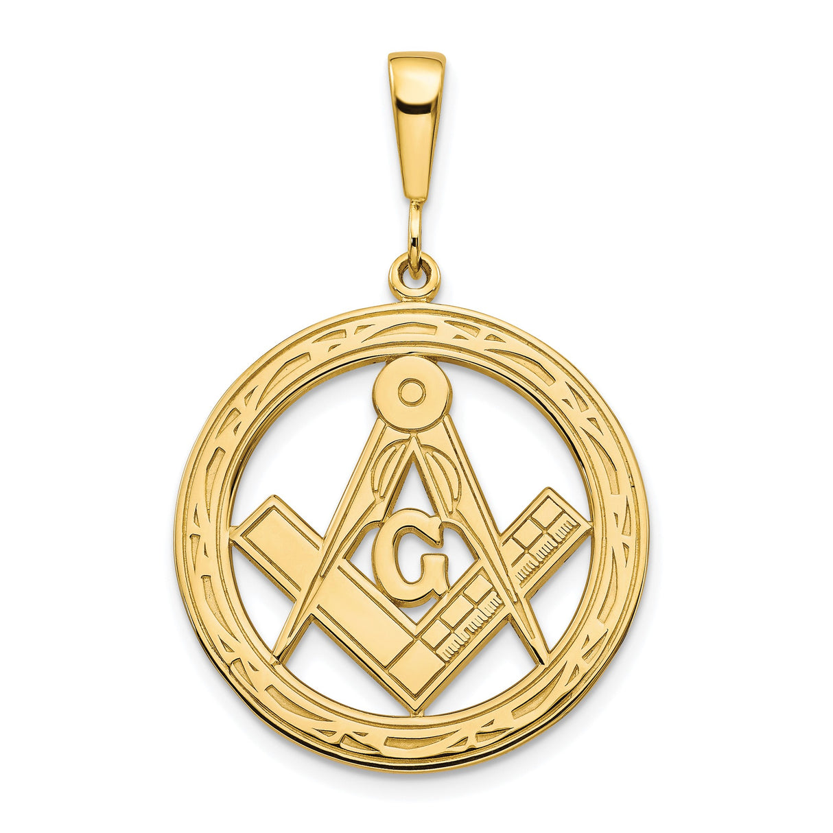 10k Yellow Gold Masonic Pendant with Square and Compasses and Letter G Symbol for Men